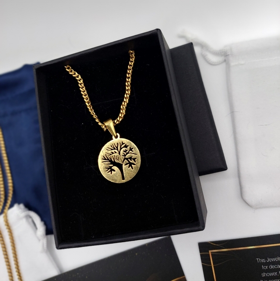 18K Gold Plated Tree Of Life Pendant and 18K Gold Plated Miami Cuban Link - Picture 4 of 13
